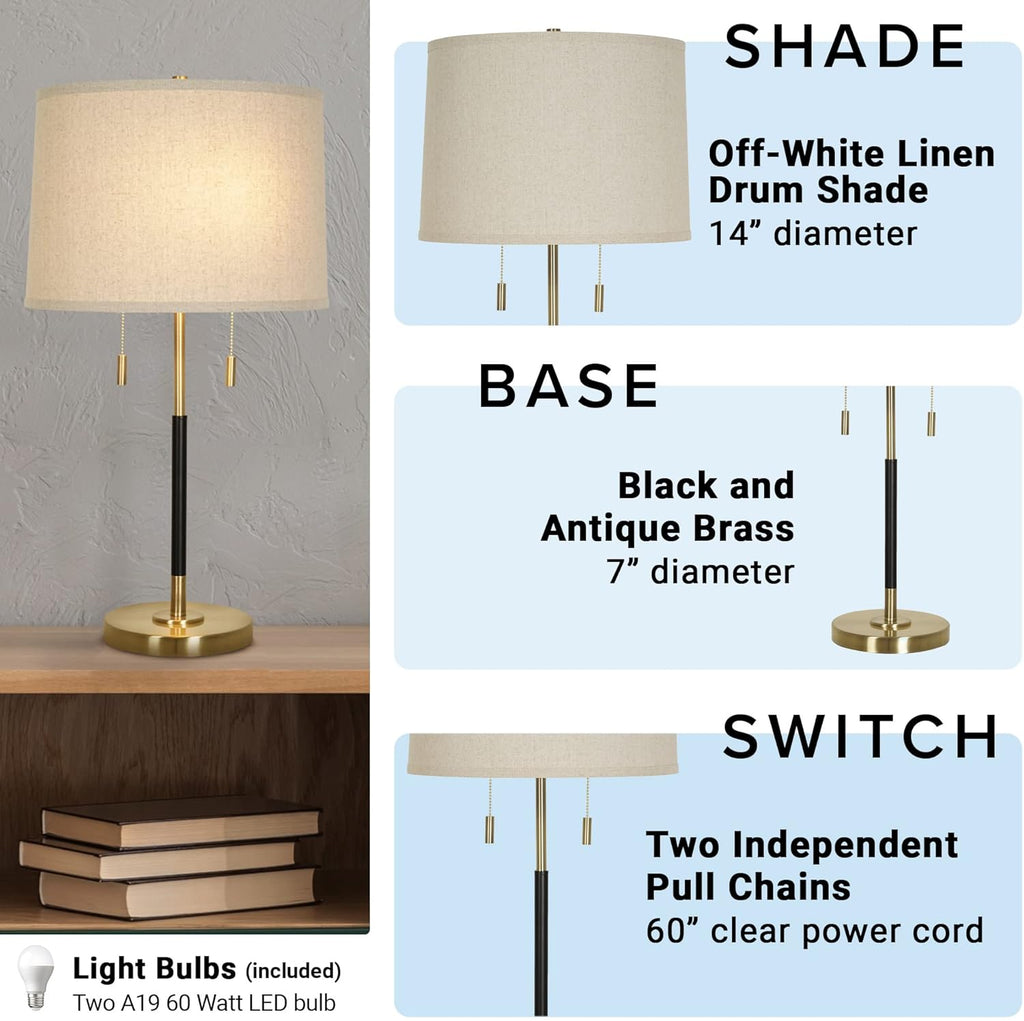 Black & Antique Brass 2-Light Table Lamp Z9035