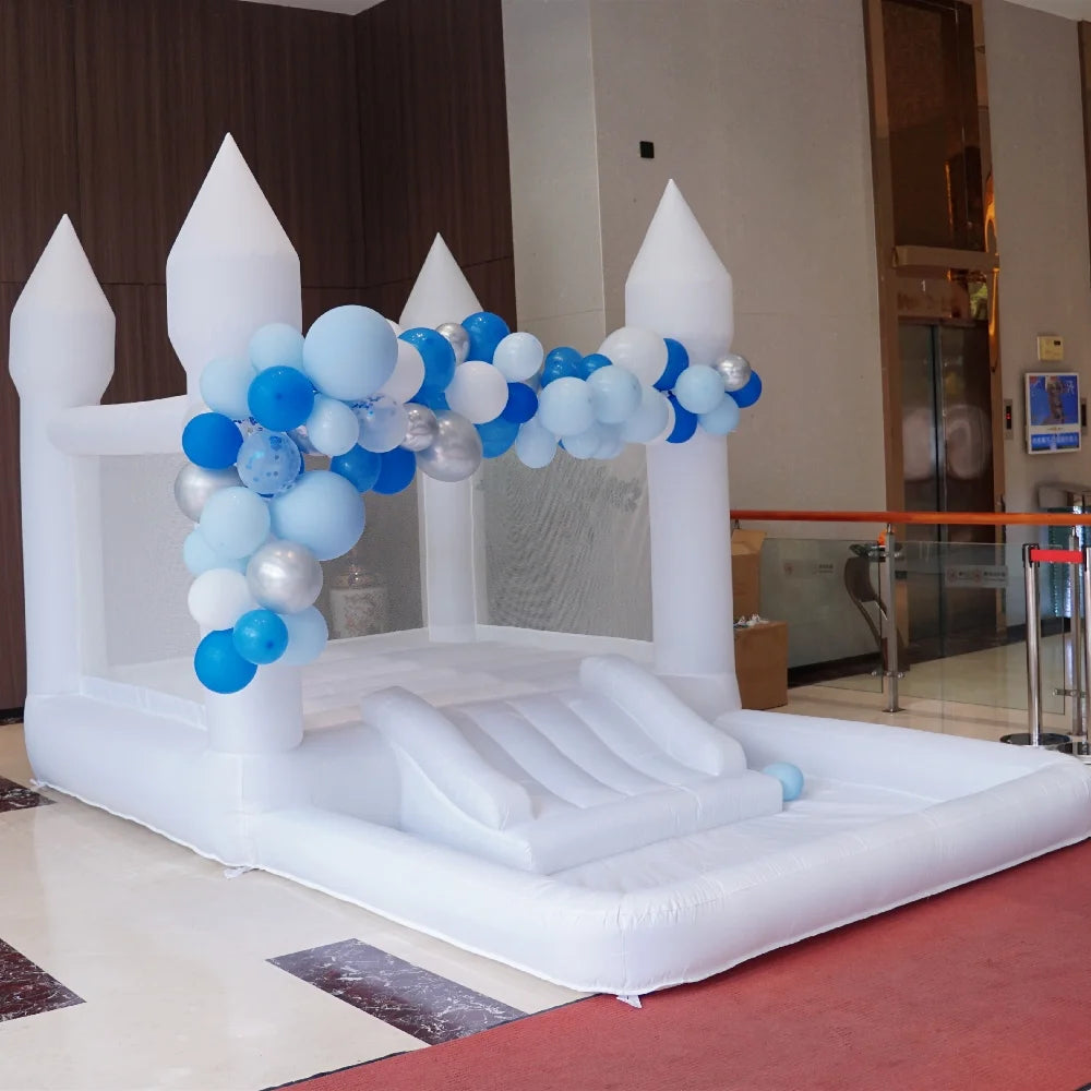 White Bounce House with Slide and Ball Pit Inflatable Bouncer for Kids T105775