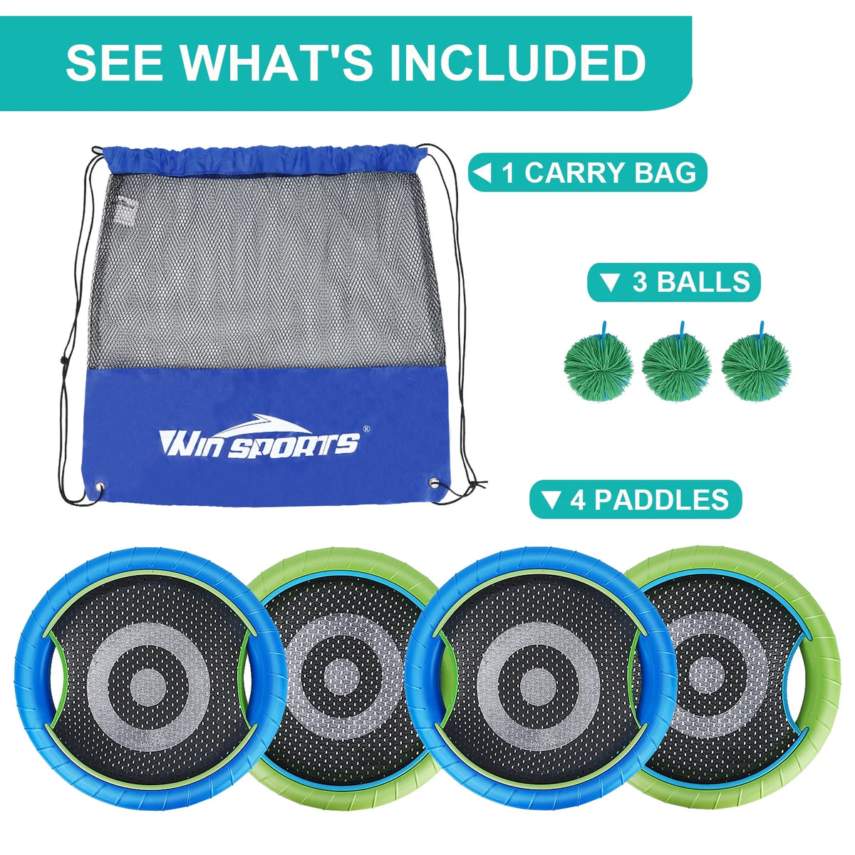 Trampoline Paddles for 4 Players, Bouncy Disc Paddle Ball Game Frisbee Set Q40243