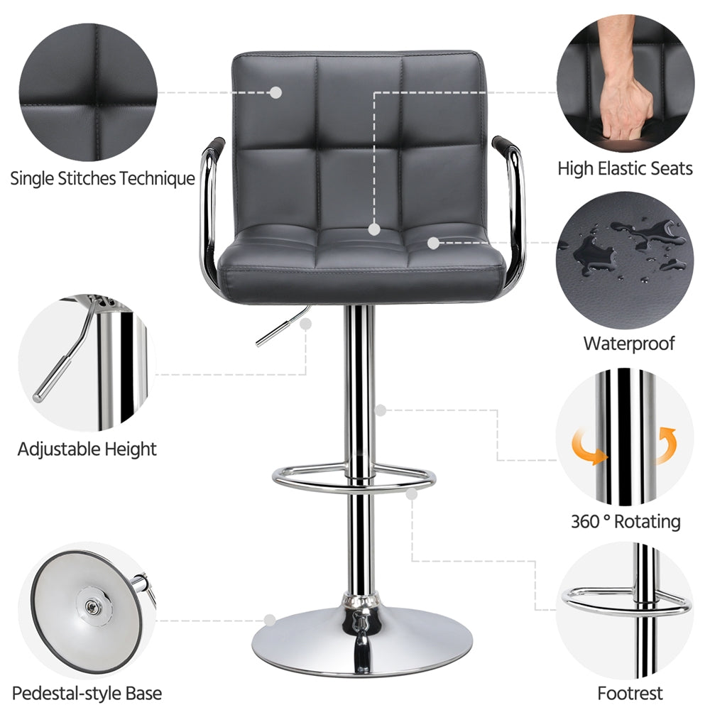 Gray Faux Leather Adjustable Swivel Counter Bar Stools B9949