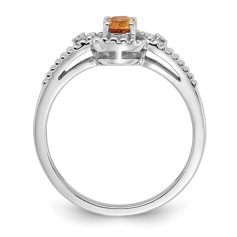 925 Sterling Silver Oval-Cut Citrine and Diamond Engagement Ring Size 10 K1407