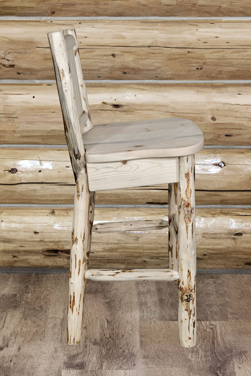 Clear Lacquer Counter Height Barstool with Laser Engraved Bear Design F664