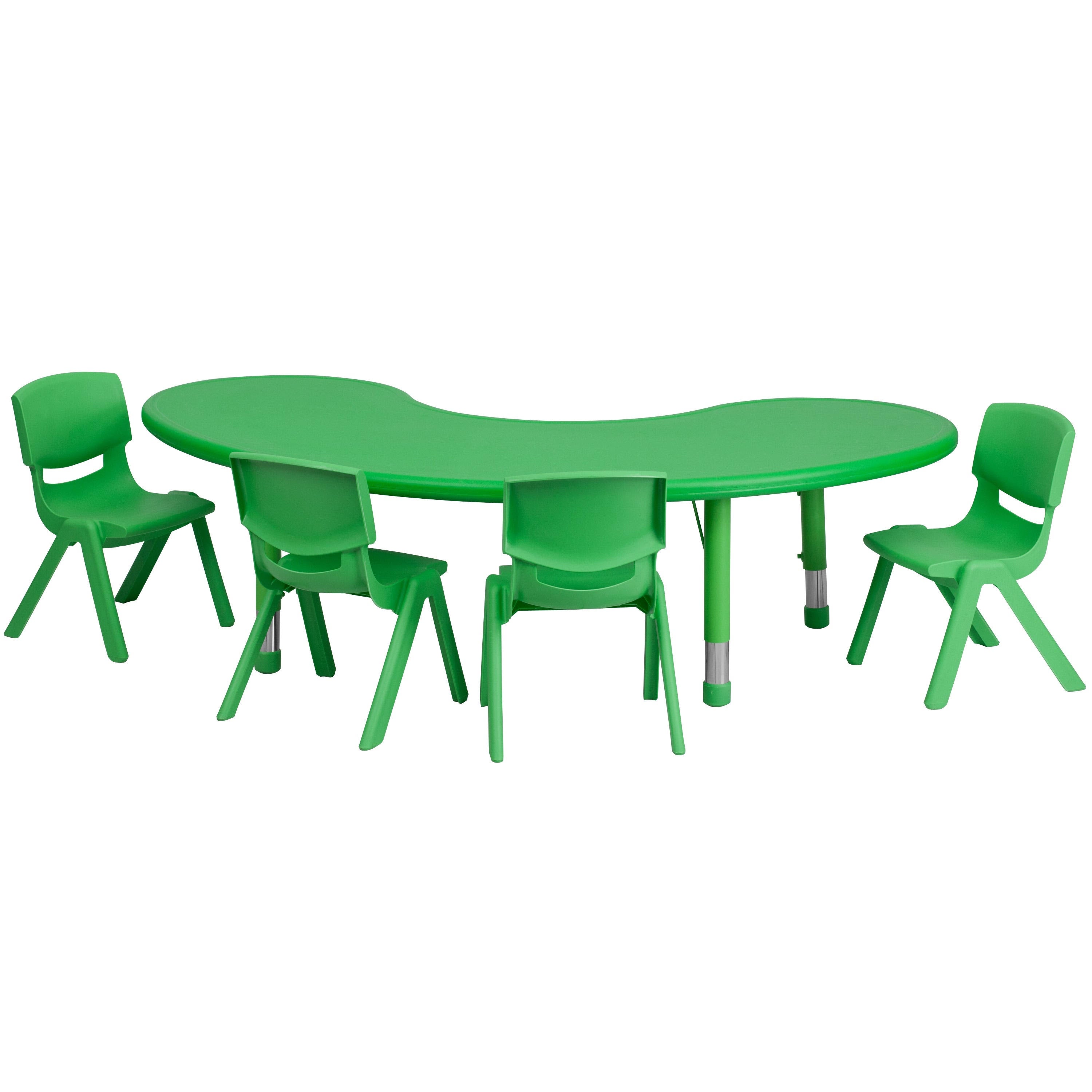 Half-Moon Plastic Adjustable Activity Table Set - 4 Chairs Green P80879