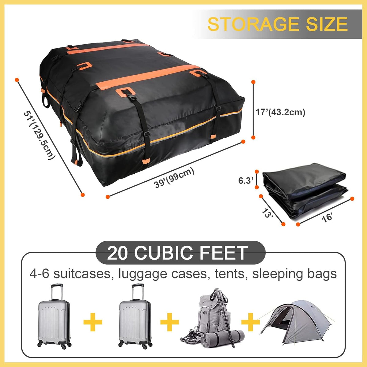 Car Rooftop Carrier Soft Cargo Box 20 Cubic Feet Waterproof Roof Bag with Reflective Strip W270