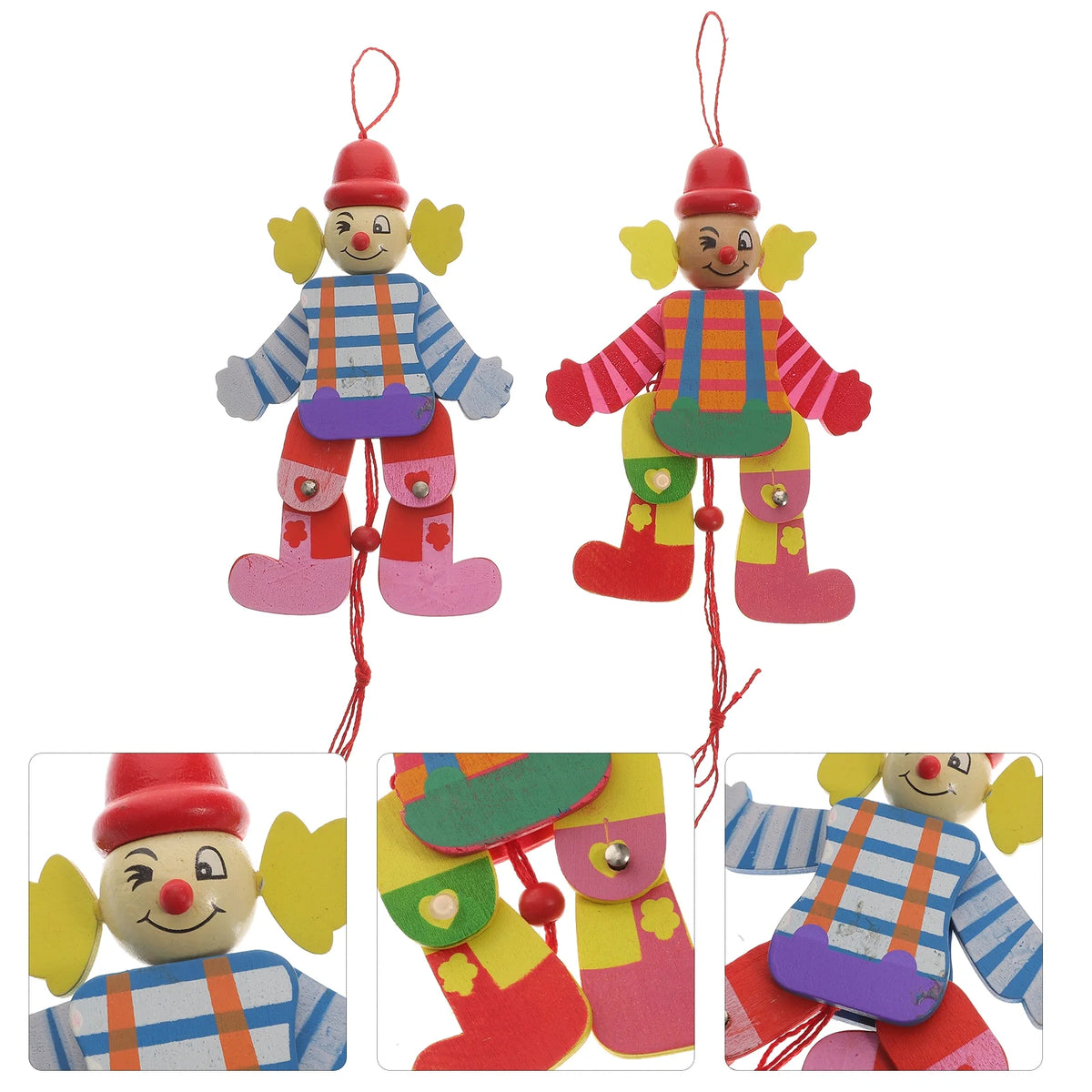 2Pcs Wood Clown Marionette Puppet Toy O94265