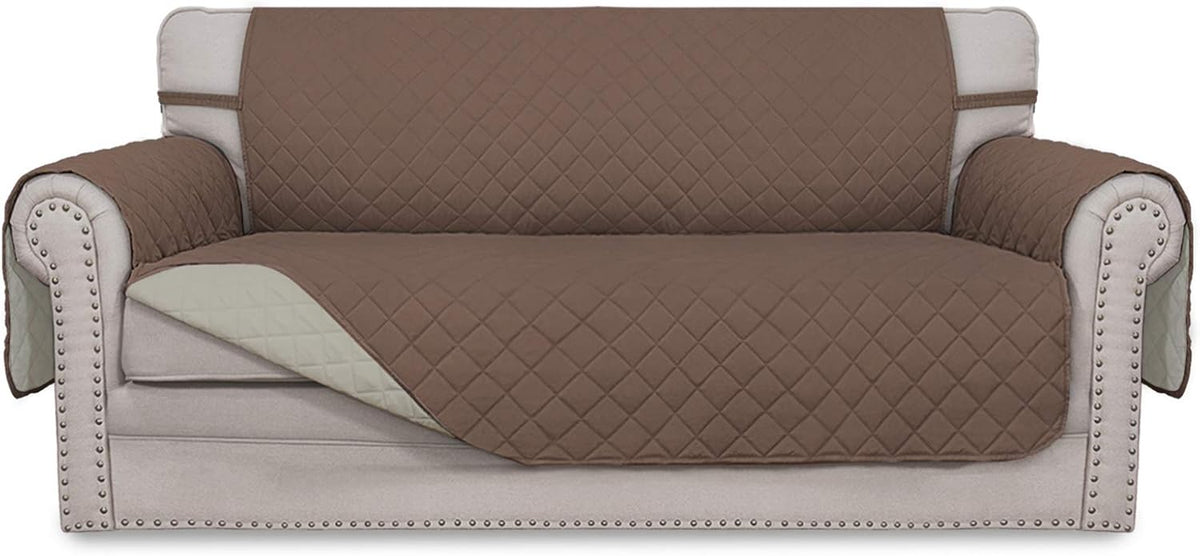 Light Gray Reversible Sofa Slipcover with Elastic Straps M8308
