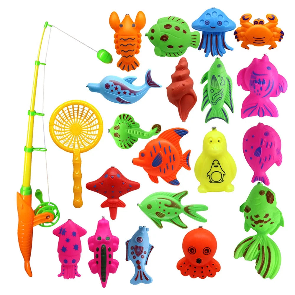 22 Pcs Magnetic Fishing Toys with Telescopic Fishing Rod Net V17266