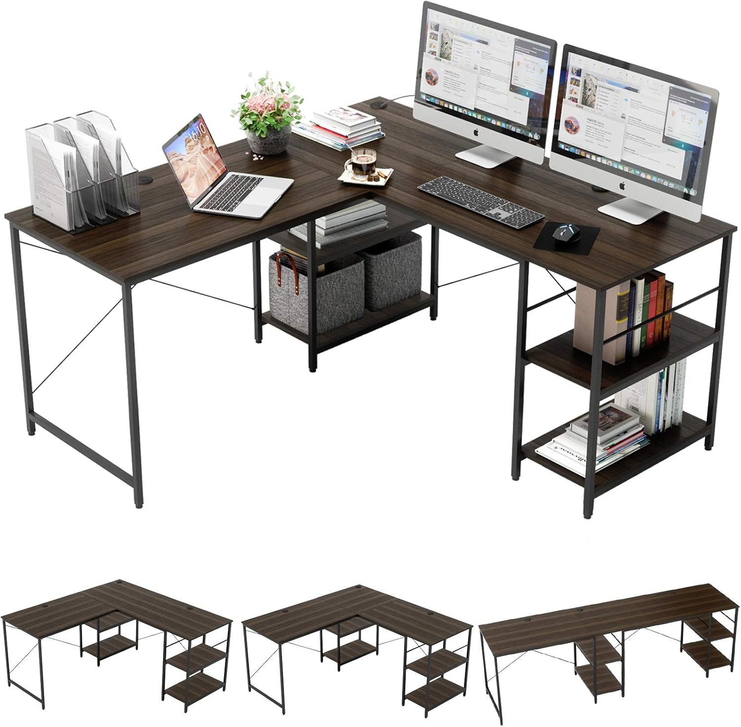 Grey Oak L Shaped Desk with Shelves T26493