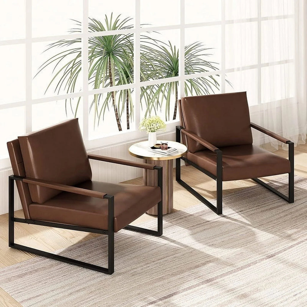 Set of 2 Orange PU Leather Armchairs with Steel Frame M40223