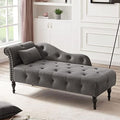Grey Velvet Tufted Chaise Lounge Chair with Pillow O26680