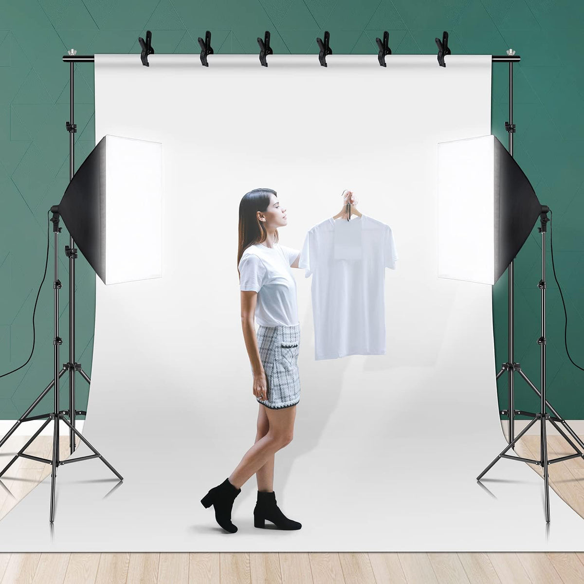 Photography Lighting Kit 7X 10FT Background Support System Softbox Continuous Lighting Kit E2503