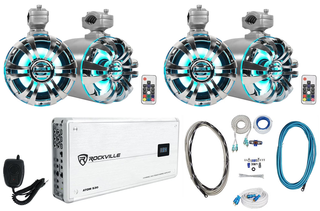 6.5" 600w Metal Marine Wakeboard LED Tower Speakers with Amp and Mic K16544