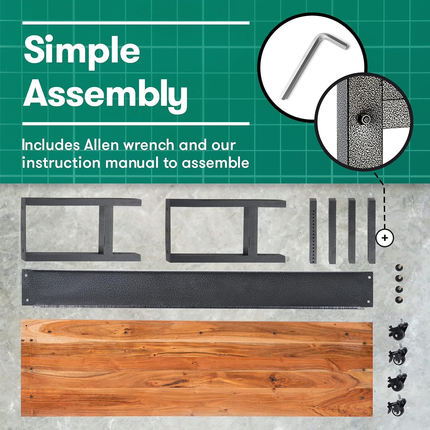48 Wide Rolling Metal Workbench with Acacia Top C8925