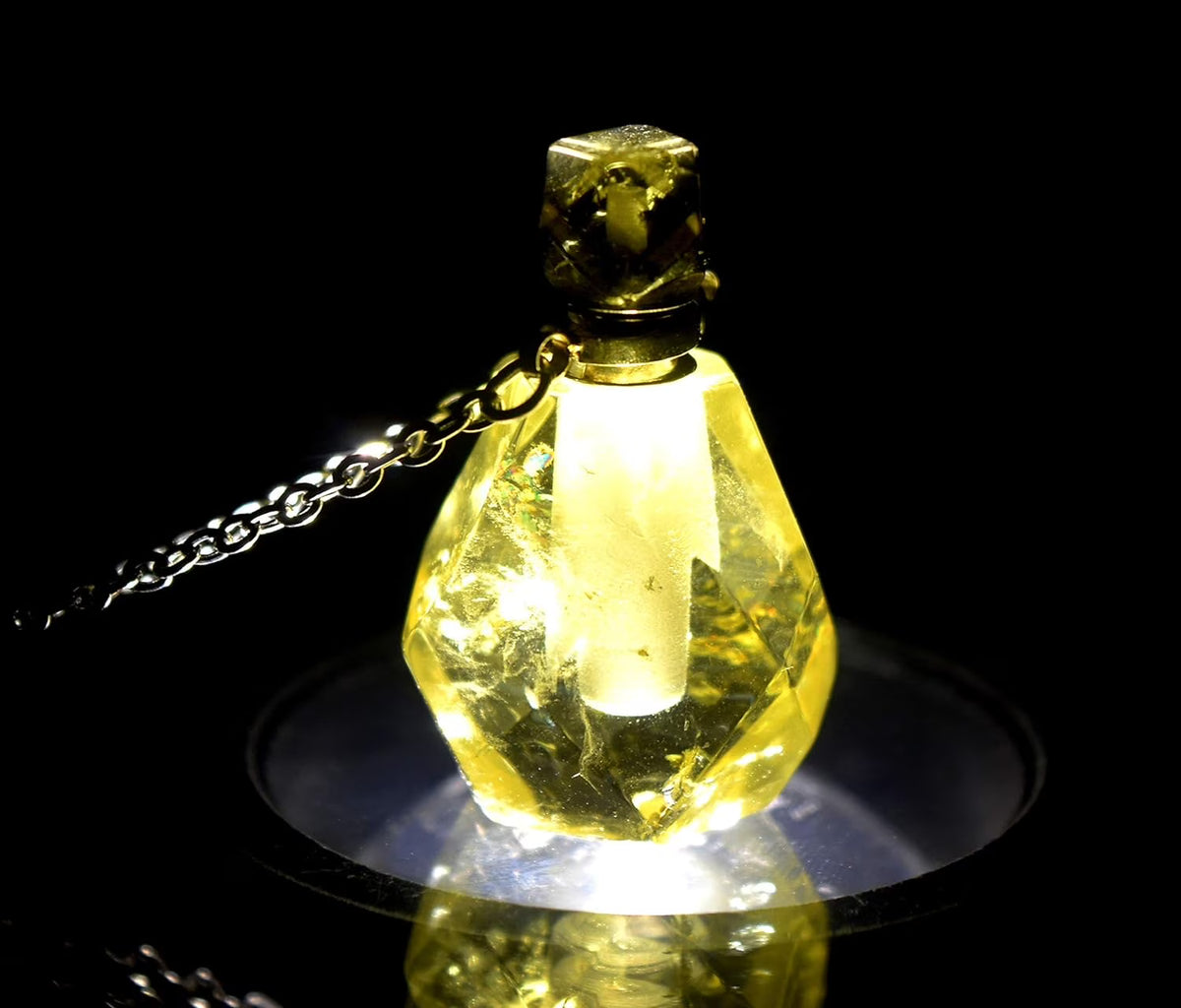 33Mm Golden Citrine Carved Bottle with Stainless Steel Chain A20498