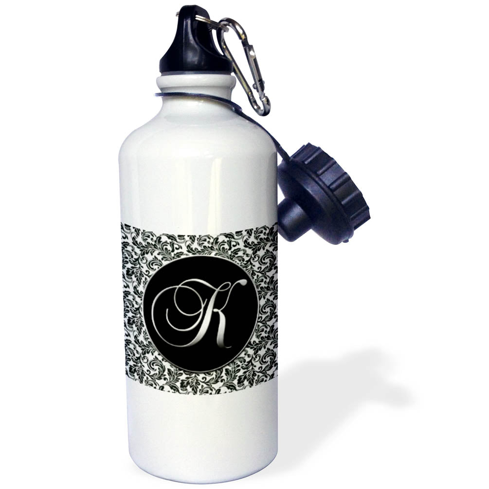 Black and White Damask 21 oz Sports Water Bottle X545564