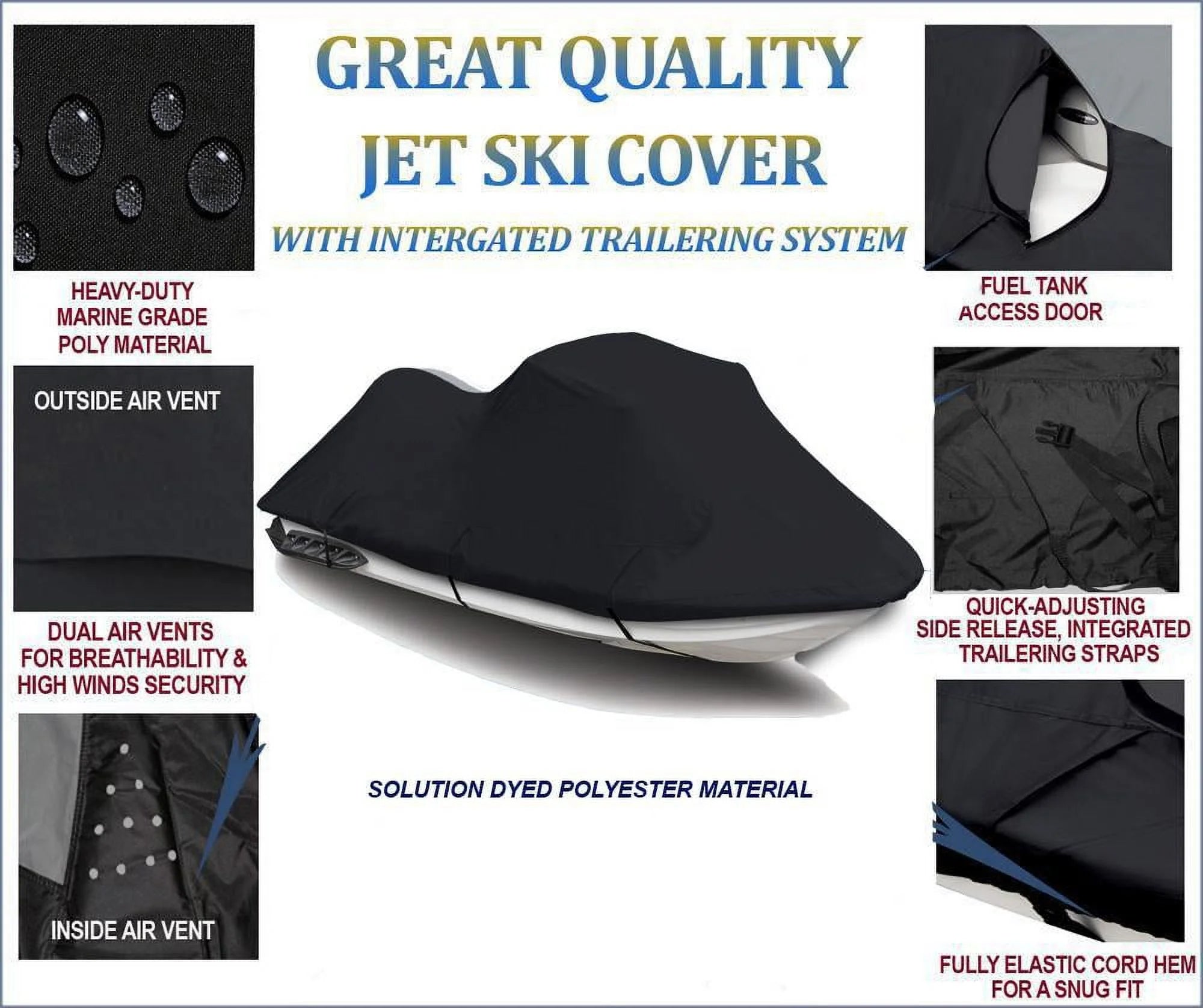 Black 600 Denier Jet Ski Watercraft Cover I163
