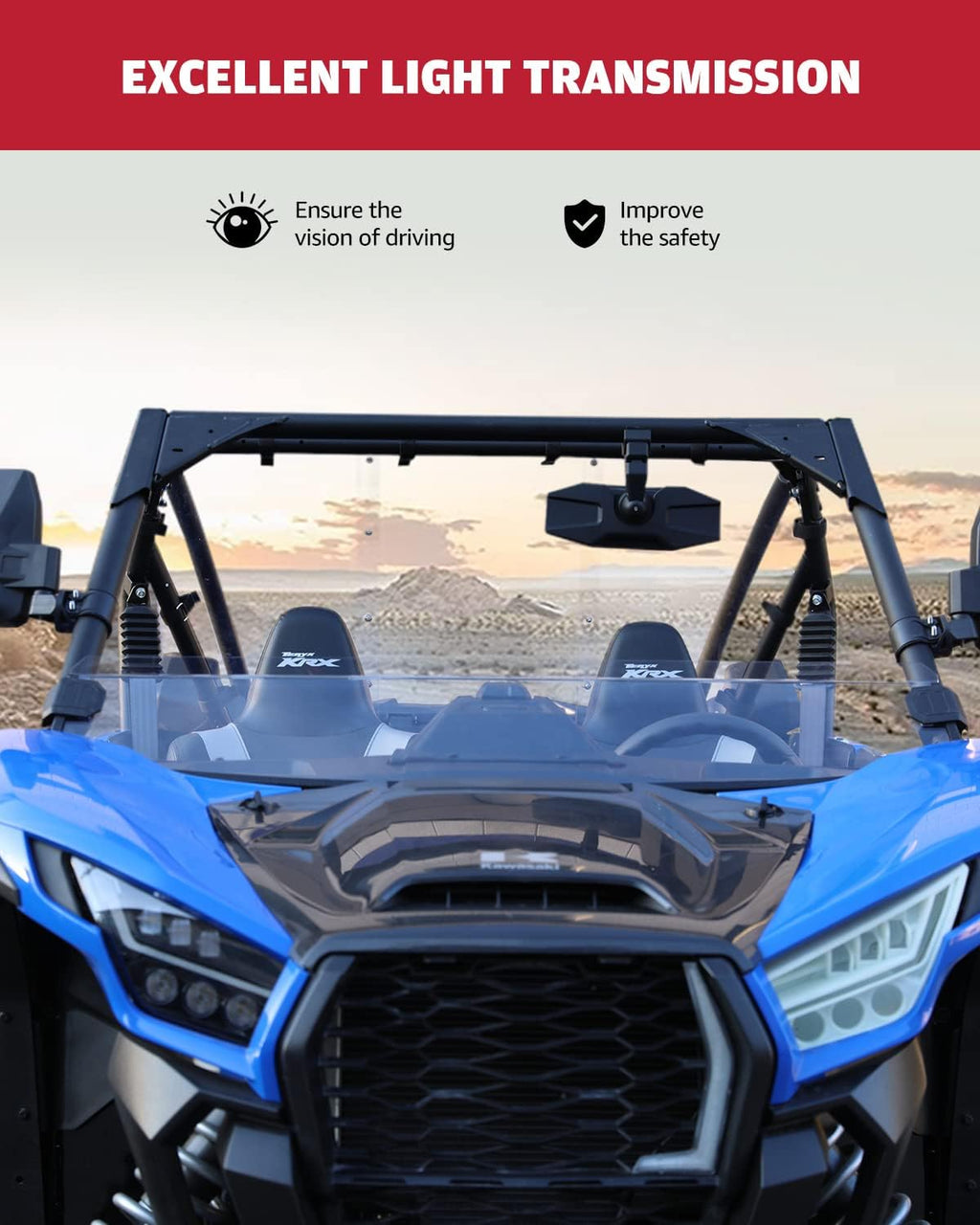 Front Half Windshield for Kawasaki Teryx KRX 1000, Clear Hard Coated Vented Polycarbonate Windscreen J64557