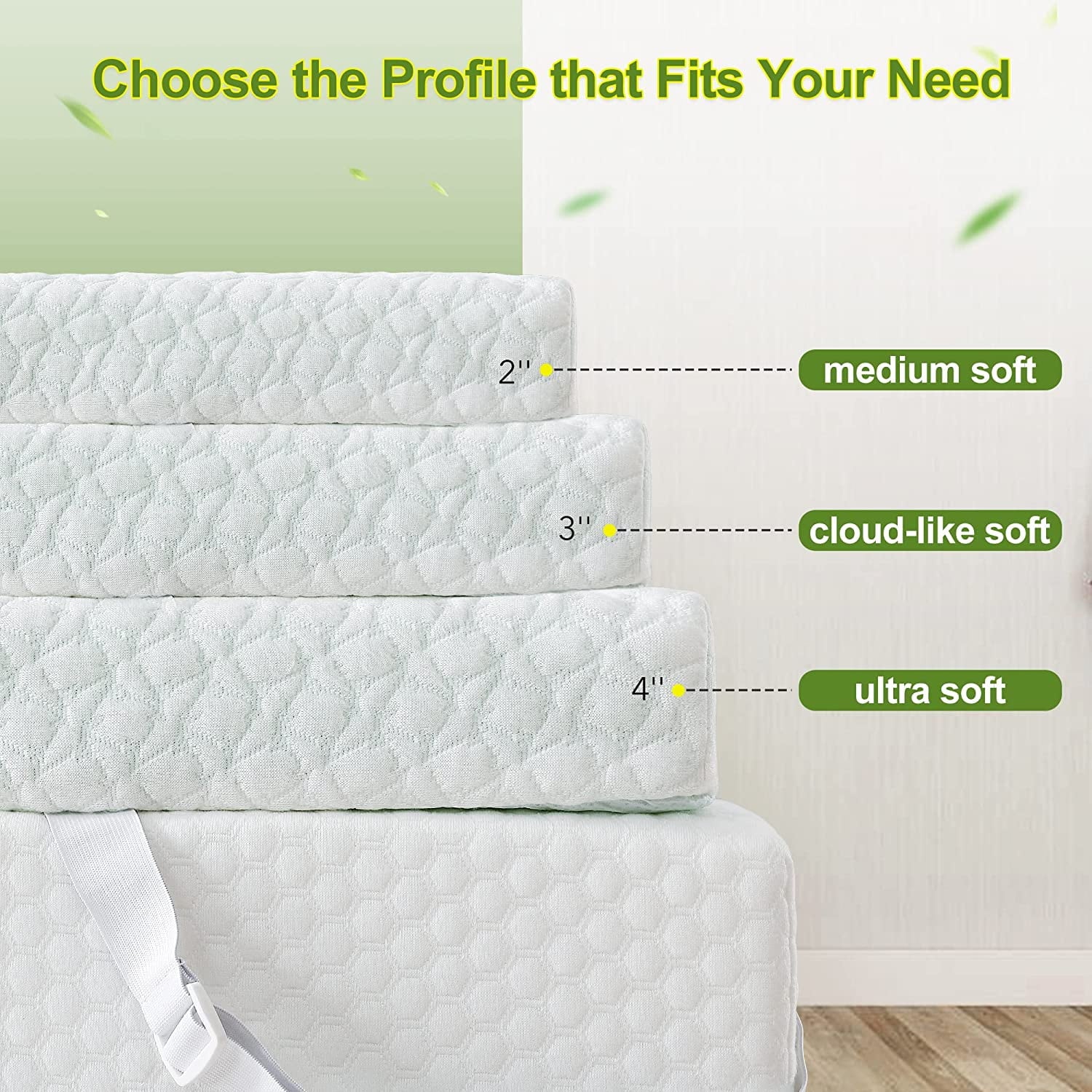 Green Tea Memory Foam Mattress Topper Queen with Zippered Bamboo Cover Z104755