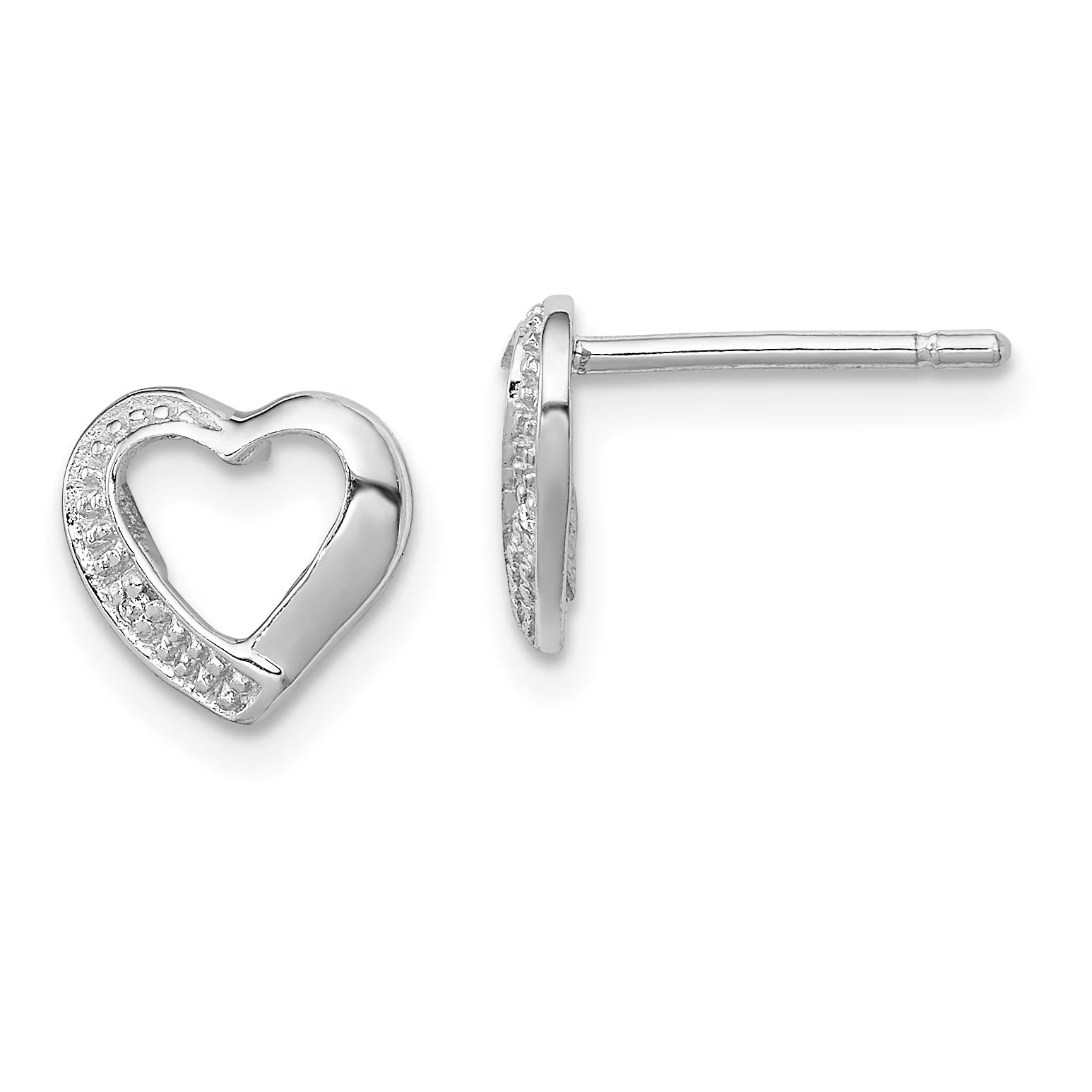 Sterling Silver Rhodium Diamond Heart Post Earrings Z55100
