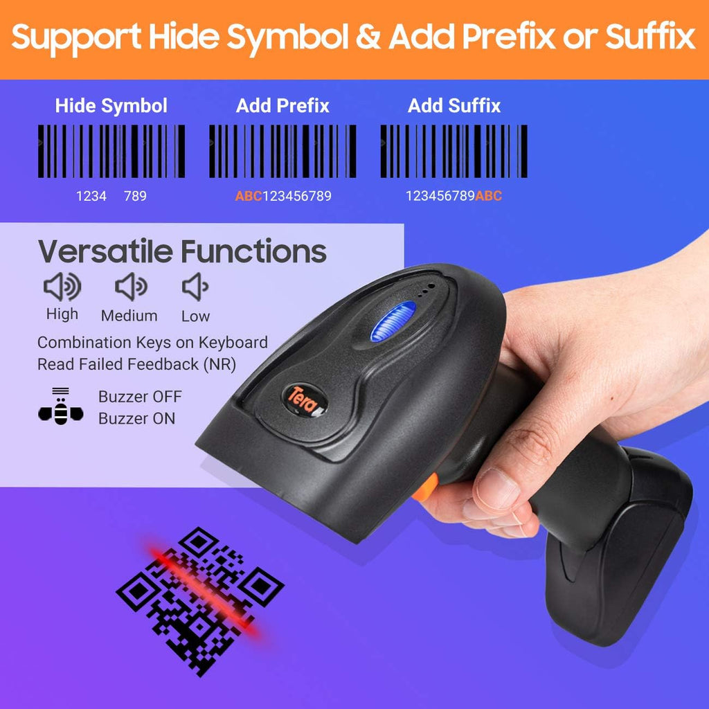Wireless 1D 2D QR Barcode Scanner with Cradle, Pack of 2 B671