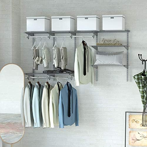 4 to 6 FT Wall-Mounted Closet Organizer Kit with Wire Shelving and Hanging Rods O328169