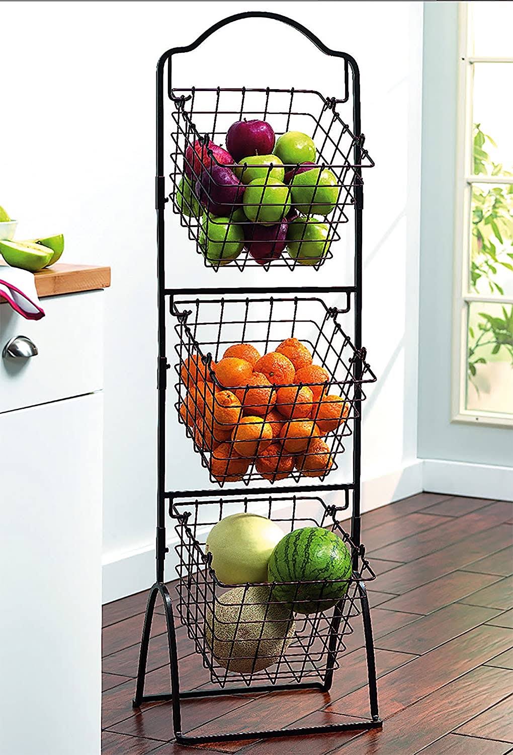 3-Tier Metal Market Basket Antique Black D6007