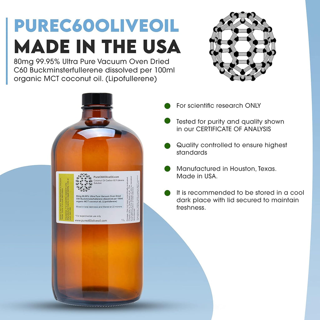 C60 Coconut Oil 1L / 33.8 Fl Oz 800mg Amber Glass Bottle S207347
