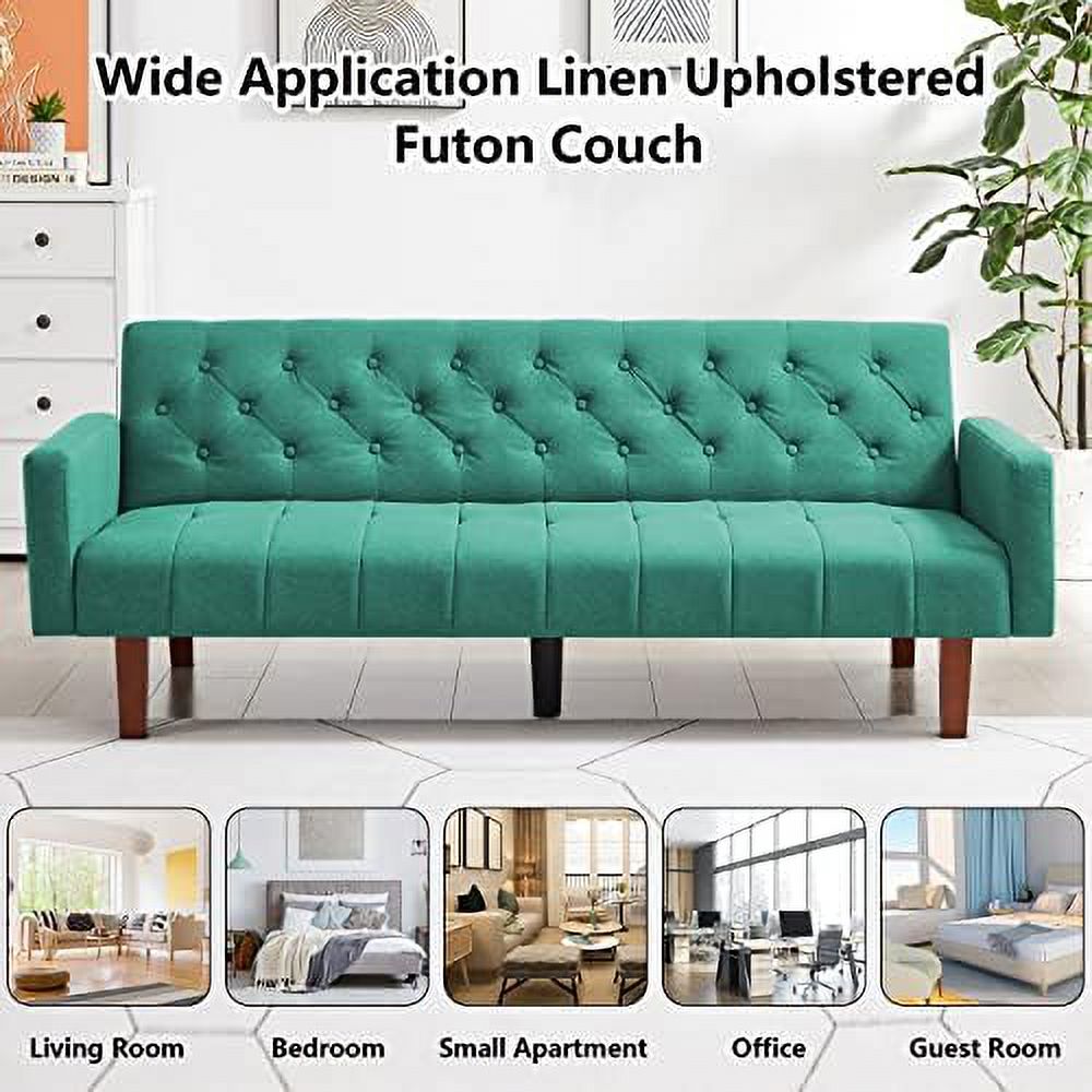 Beige Linen Upholstered Convertible Futon Sofa Bed 74" Tufted 3 Seater X823257