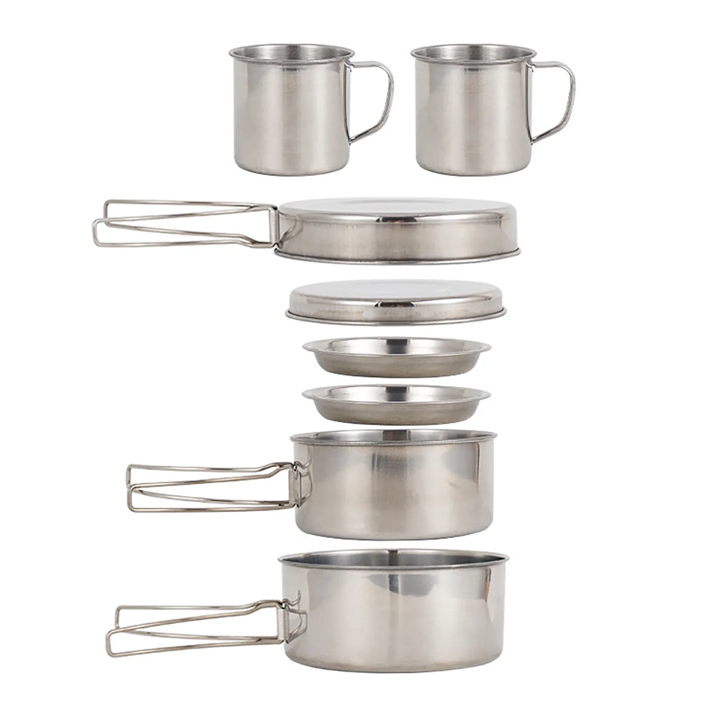 8PCS Stainless Steel Camping Cookware Mess Kit U614