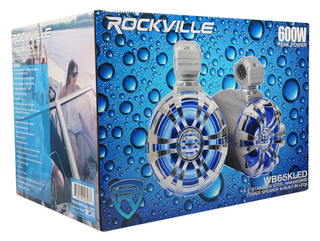 6.5" 600w Metal Marine Wakeboard LED Tower Speakers with Amp and Mic K16544