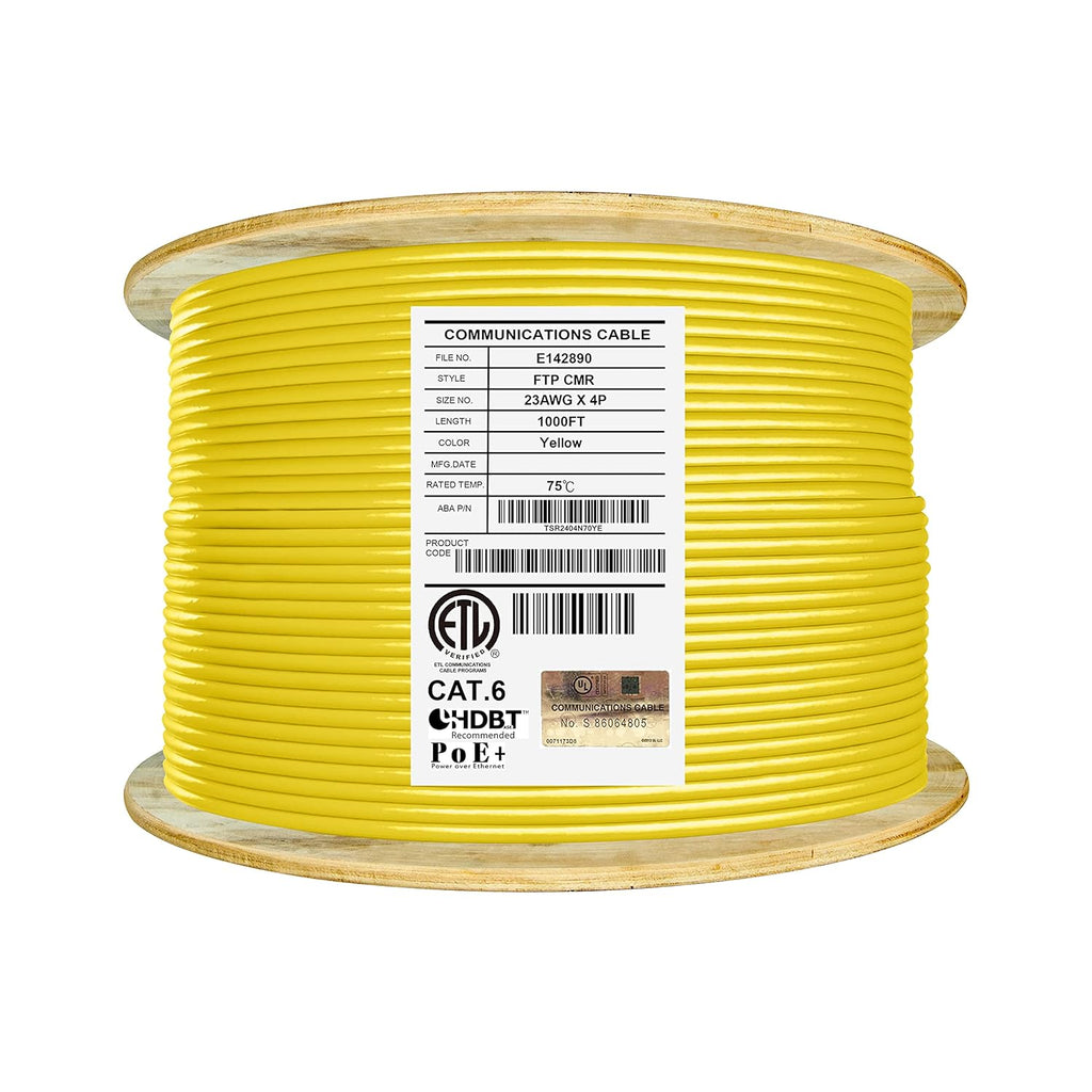 Bulk Ethernet Cable Reel, Cat6 Shielded Riser, 1000ft, Black U11535
