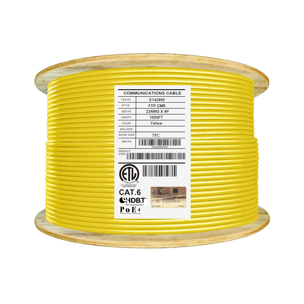 Bulk Ethernet Cable Reel, Cat6 Shielded Riser, 1000ft, Black U11535
