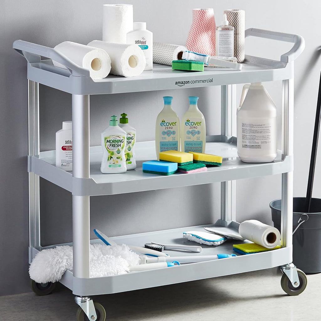 3 Shelves Utility Cart with 400 lbs Loading Capacity, Grey Q35409