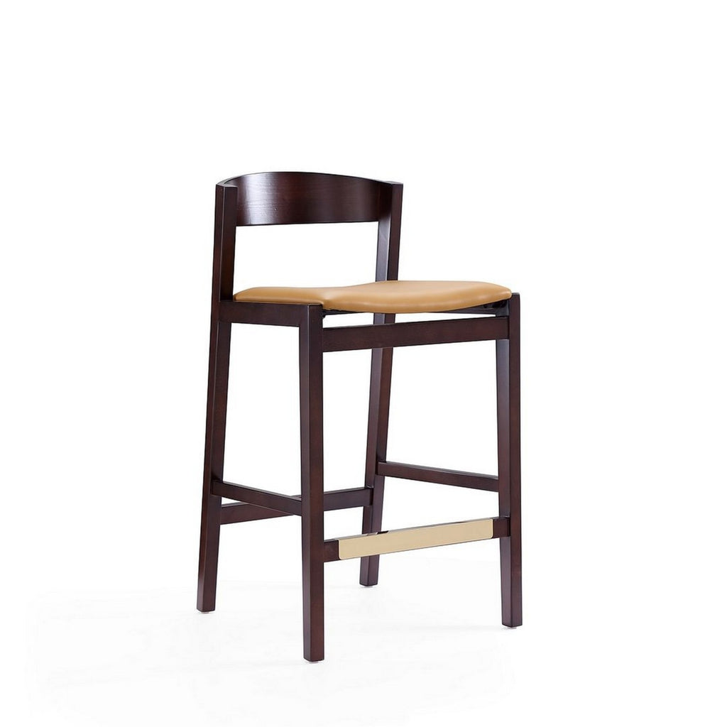 Camel and Dark Walnut Beech Wood Counter Height Bar Stool (Set of 2) W98227