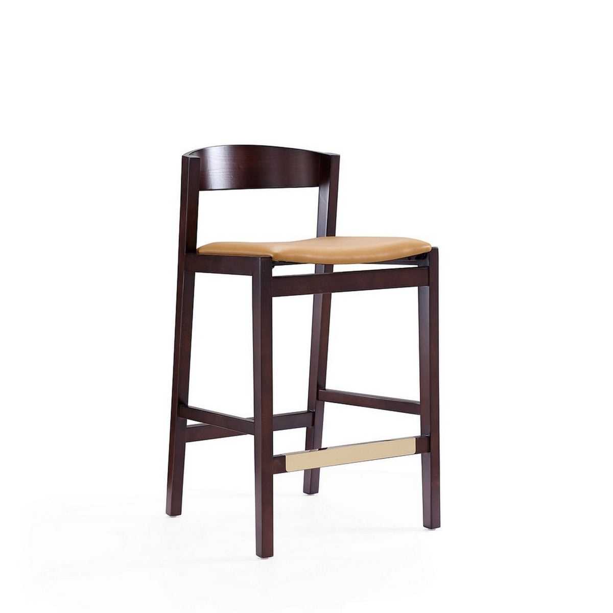Camel and Dark Walnut Beech Wood Counter Height Bar Stool (Set of 2) W98227