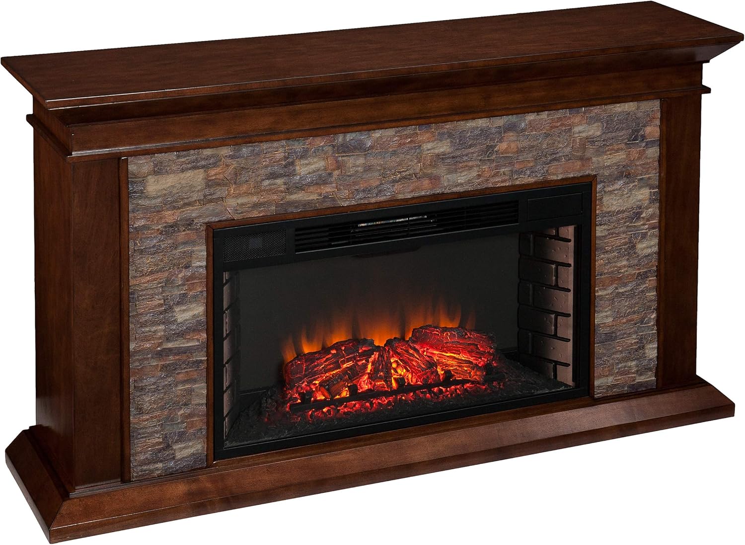 White Faux Stacked Stone Electric Fireplace J22654