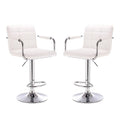 White Squareback Adjustable Barstool with Armrests (Set of 2) K4205