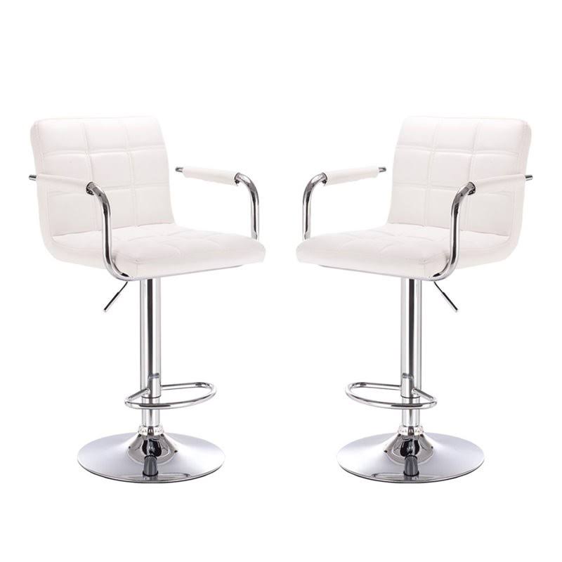 White Squareback Adjustable Barstool with Armrests (Set of 2) K4205