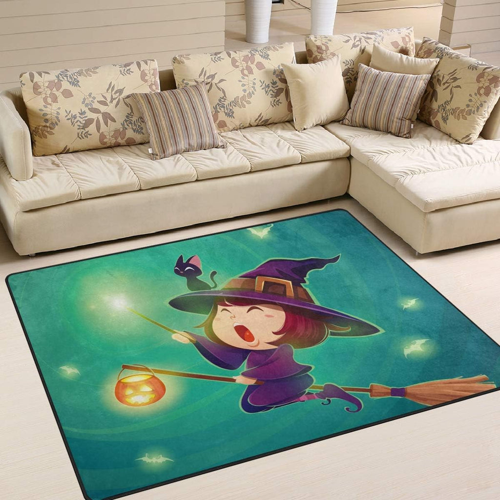 Halloween Flying Little Witch Green Lightweight Carpet Mats Area Soft Rugs Floor Mat Rug L849