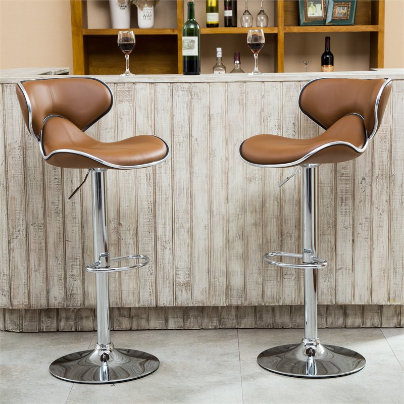 Faux Leather Swivel Barstool in Camel - Set of 4 H8223