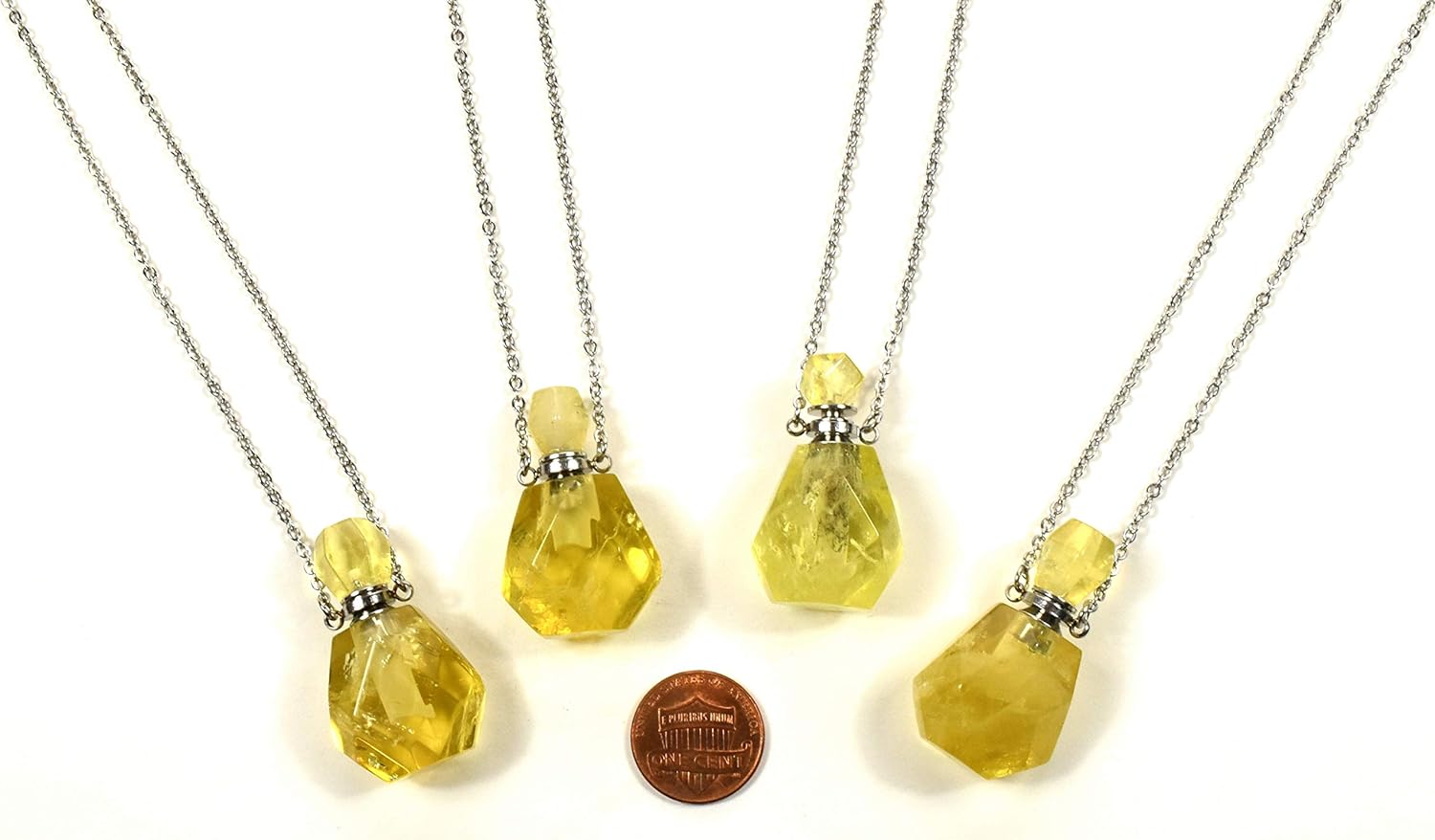 33Mm Golden Citrine Carved Bottle with Stainless Steel Chain A20498