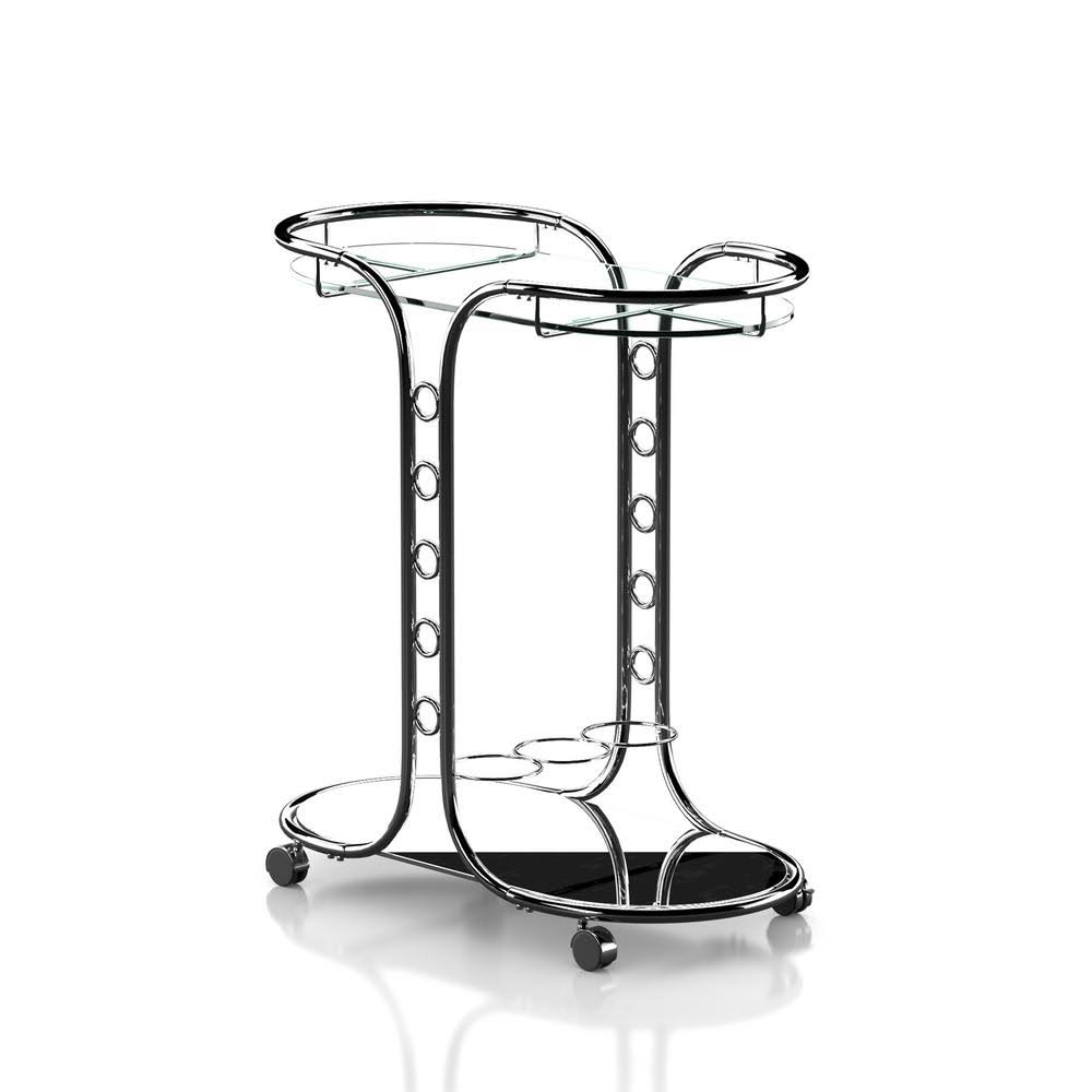 Grey Chrome Serving Cart with Tempered Glass Top P8596