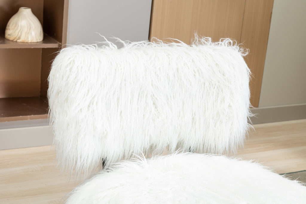 Ivory Faux Fur Plush Accent Chair With Ottoman X729132