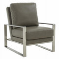 Gray Leather Accent Arm Chair with Silver Frame K390