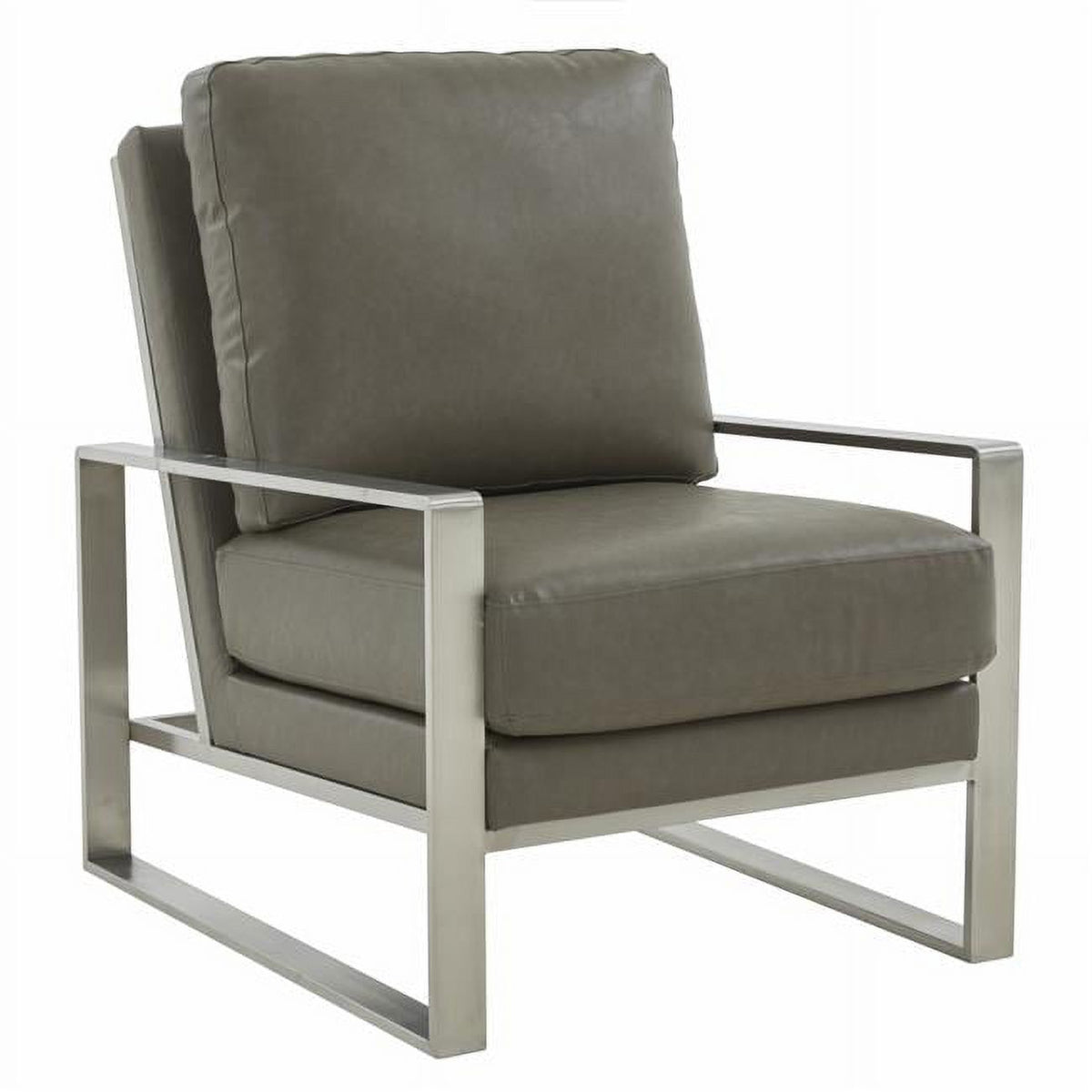 Gray Leather Accent Arm Chair with Silver Frame K390