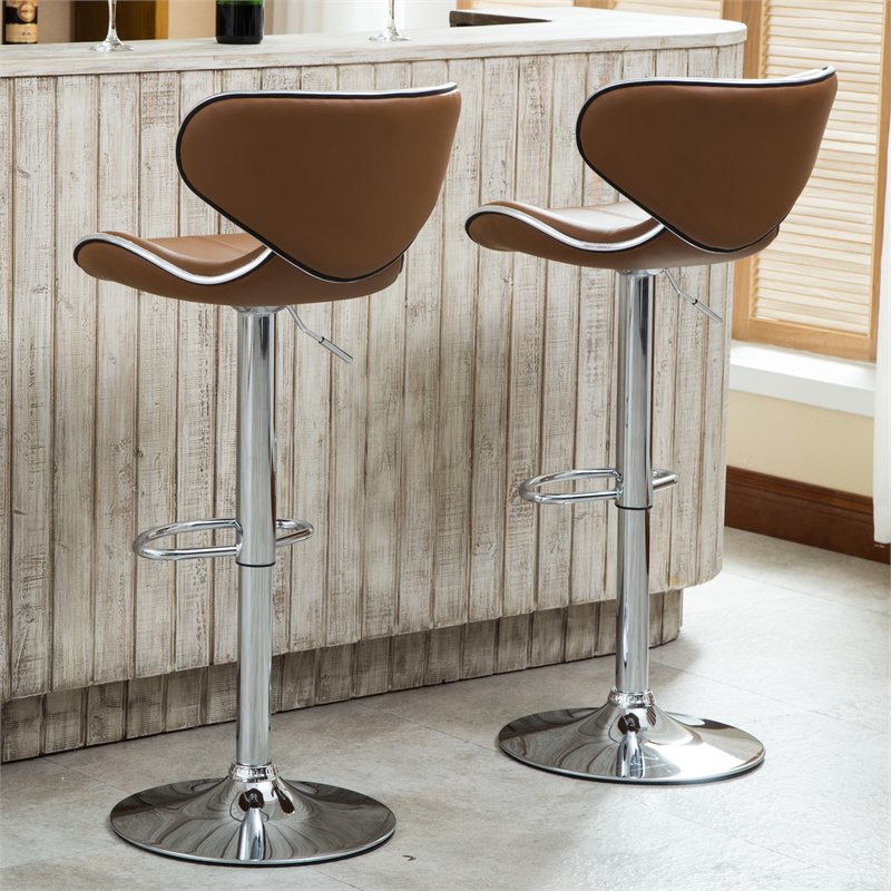 Faux Leather Swivel Barstool in Camel - Set of 4 H8223