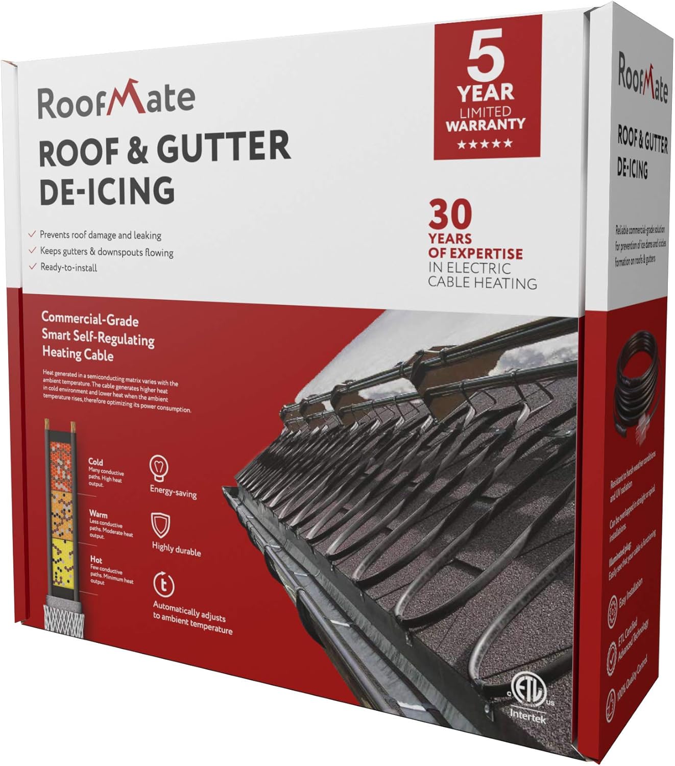 Self-Regulating Heating Cable for Roof & Gutter, 120V, 7Watts/Ft. (12-Feet) Pack of 2 A2860