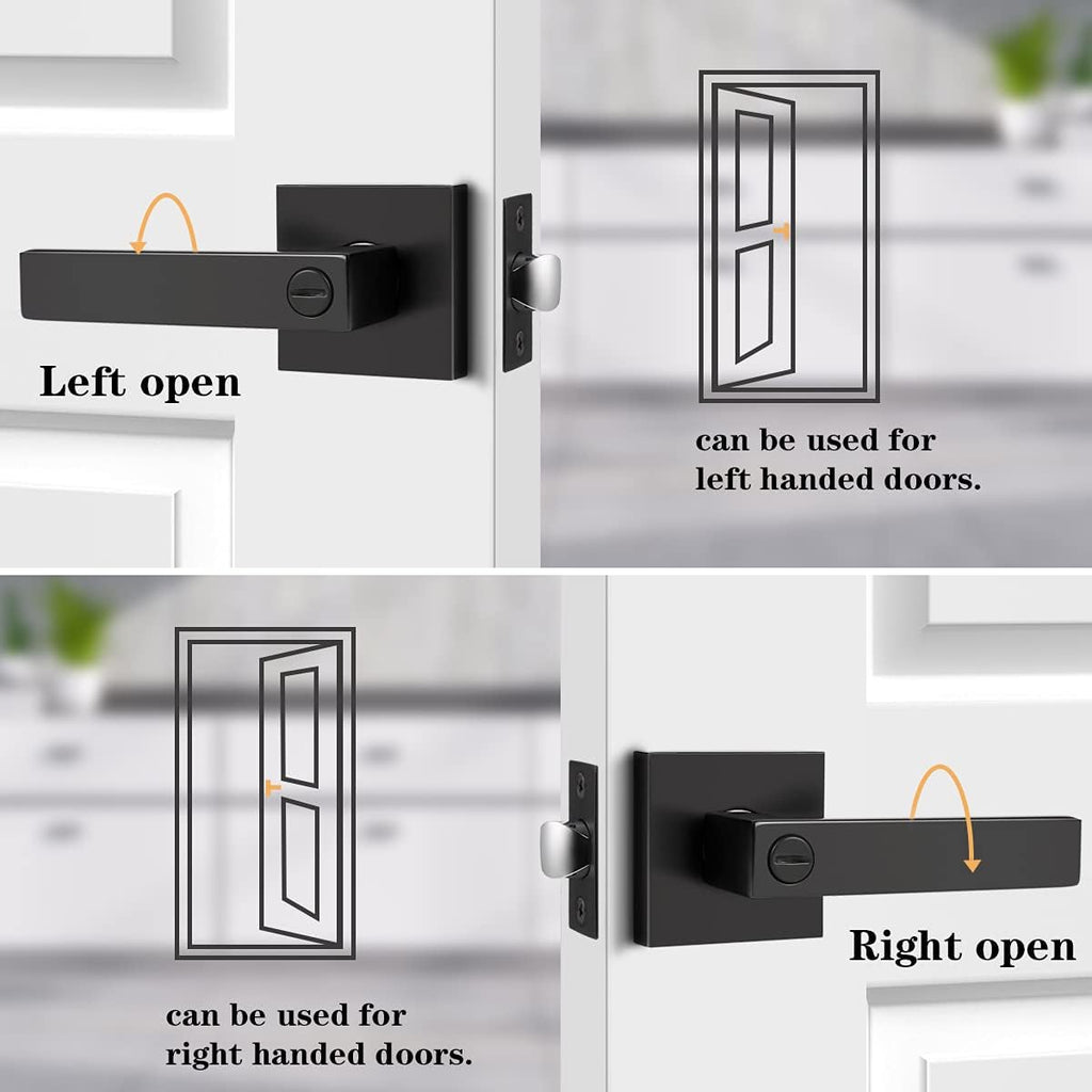2 Pack Square Privacy Door Levers Matte Black Keyless Interior Door Lockset D234