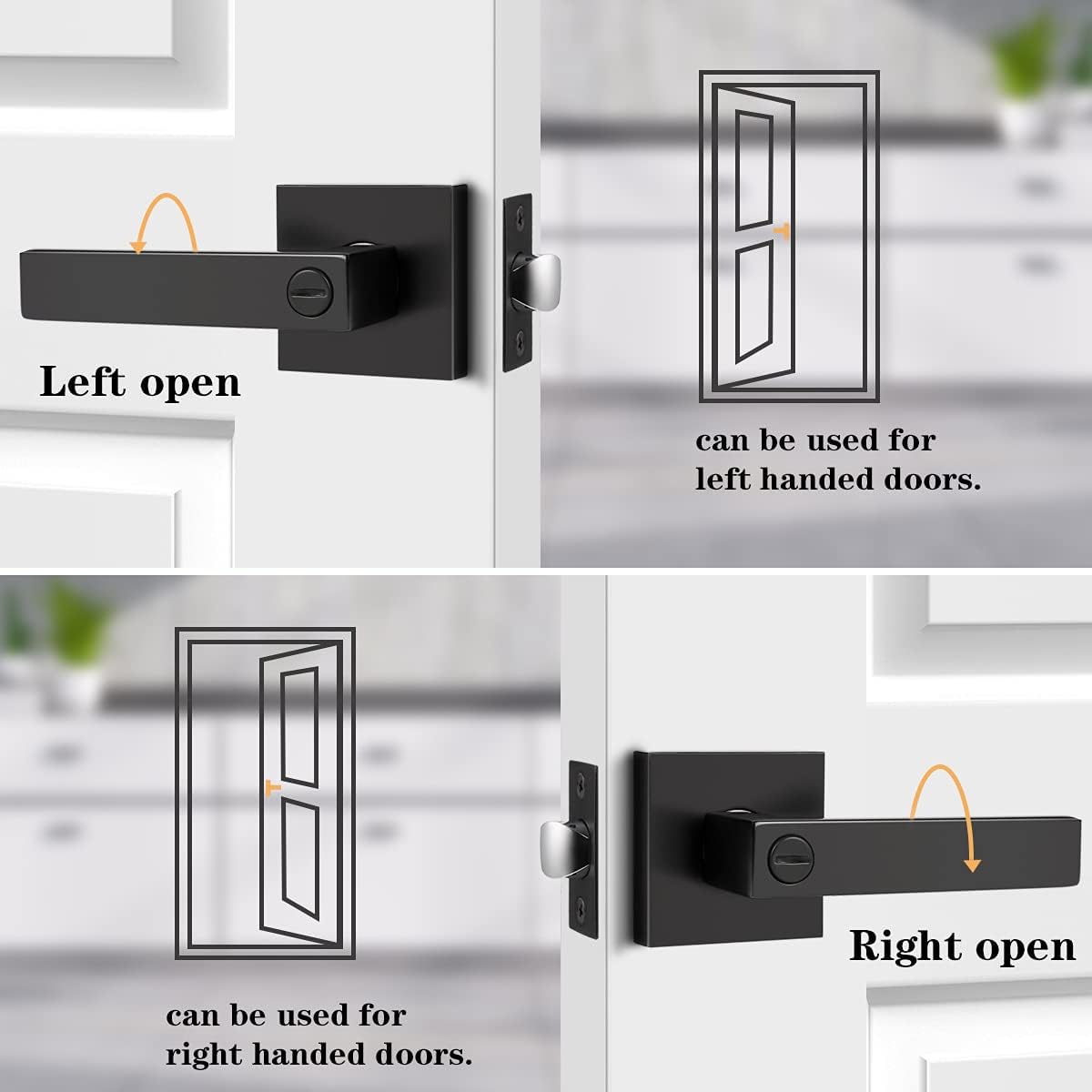 2 Pack Square Privacy Door Levers Matte Black Keyless Interior Door Lockset D234