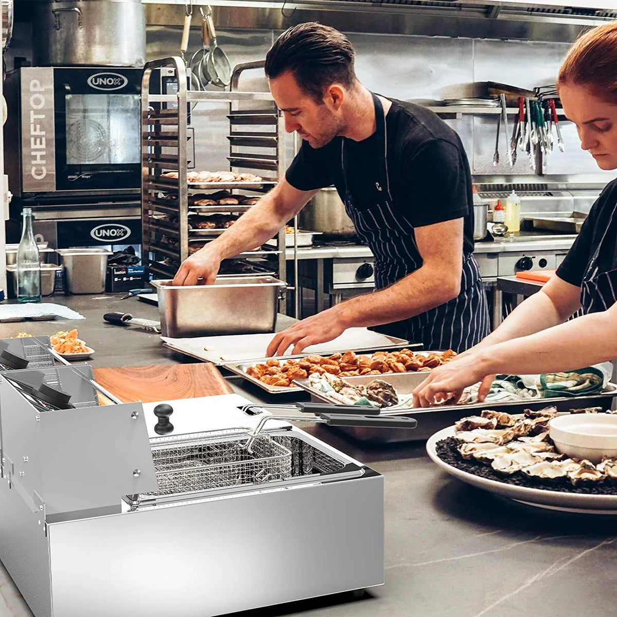 16Liter Double Tank Electric Deep Fryer with Removable Baskets Stainless Steel A77010
